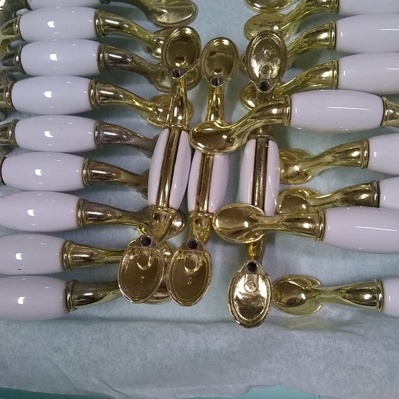 Vintage Cabinet Pull Handles Polish Brass & White Ceramic Drawer 41 - Picture 4 of 9
